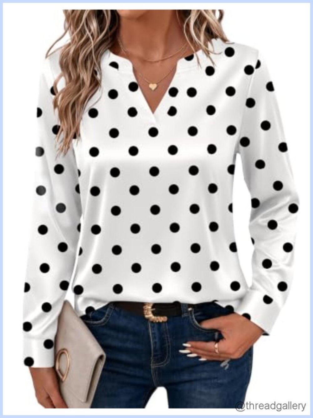 Satin V-Neck Long Sleeve Blouse